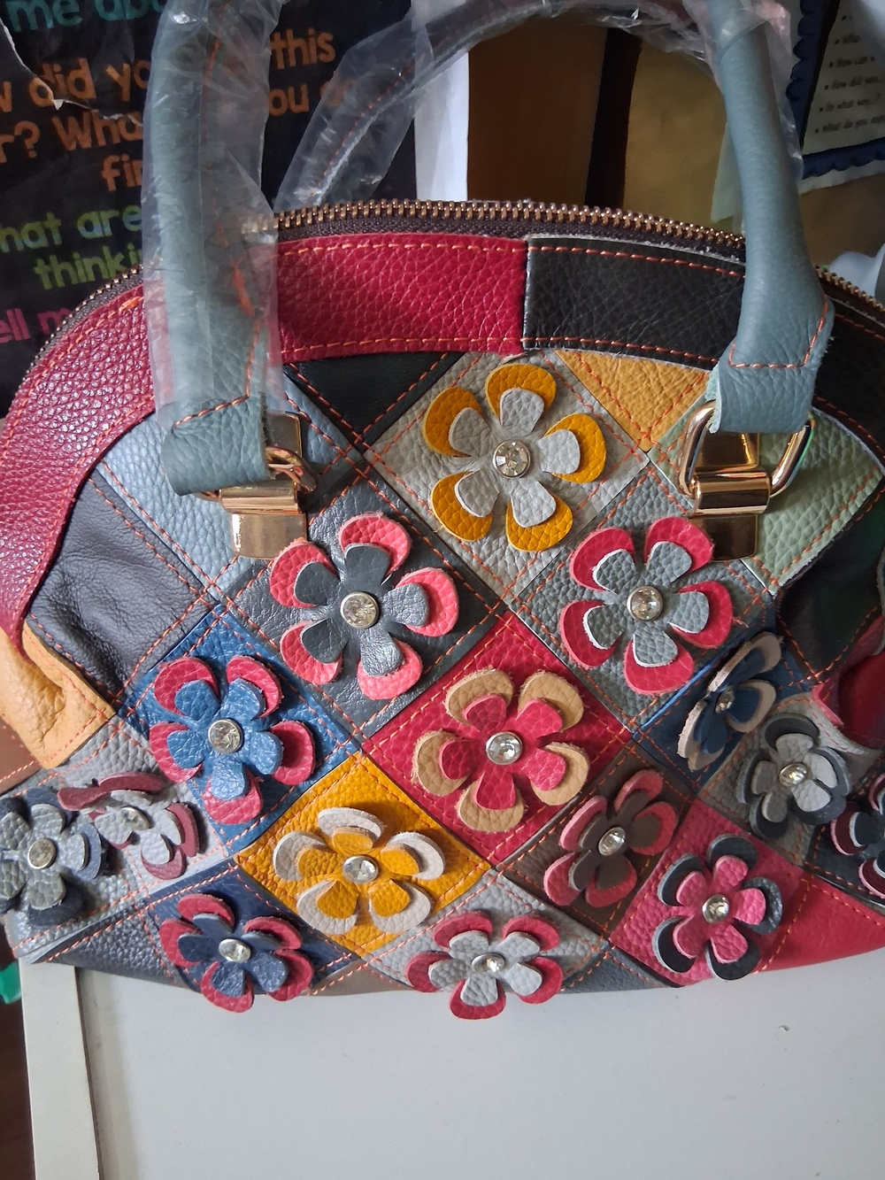 Colorful Patchwork Floral Satchel Bag - Multicolor